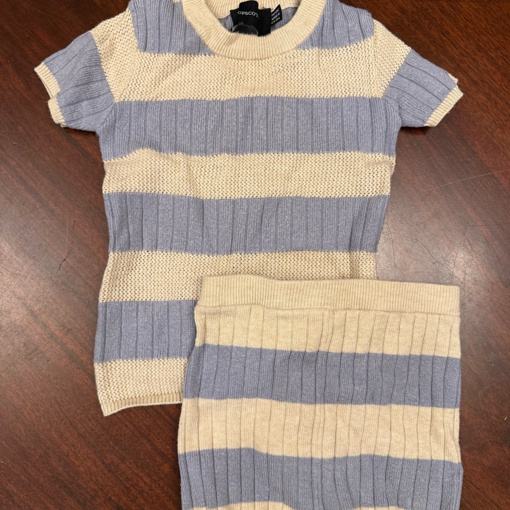Kids Two-Piece Matching Knit Set in Light Blue and Cream